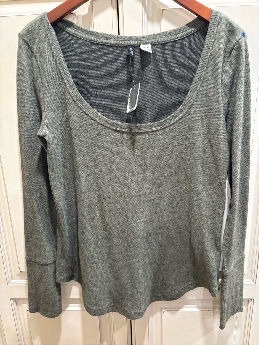 BDG Sage Green Scoop Neck Long Sleeve Top